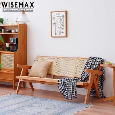 China WISEMAX FURNITURE factory new design three seats ash living room wood rattan chair blacony sofa set for sale