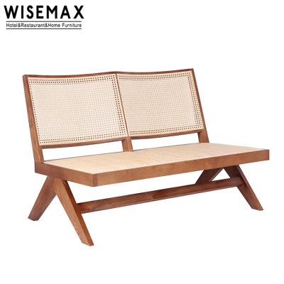 China Wholesale Nordic natural wood modern handmade rattan leisure living room furniture WISEMAX sofa weaving chair set for sale