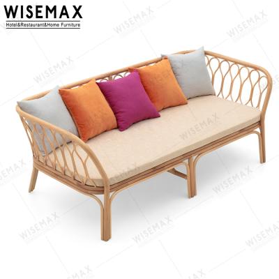 China WISEMAX FURNITURE New Design Living Room Furniture Rattan Convertible Hollow Garden Sofa Wicker Sponge Seats With Backrest Sofa for sale