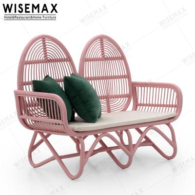 China Nordic Hot Sale WISEMAX FURNITURE Wicker Furniture Latest Design Rattan Living Room Sofa Double Seats for sale