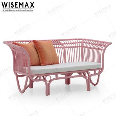 China WISEMAX MEUBLES MEUBLES Nordic Wicker Leisure Chair Living Room Double Seats Furniture Rattan Sofa For Commercial Use for sale