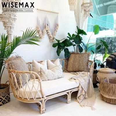 China WISEMAX FURNITURE Nordic Wraparound Armrest Design Modern Wicker Rattan Chair Double Outdoor Sofa Set On Sale for sale