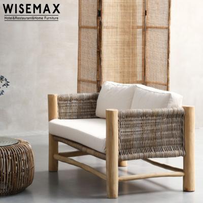 China WISEMAX FURNITURE Sale Living Room Furniture Nordic Simple Wood Frame Wicker Natural Rattan Sofa for sale