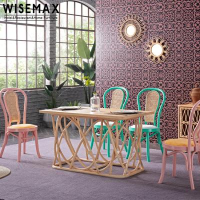 China WISEMAX Nordic FURNITURE Wholesale Factory Wholesale Weave Pattern Design Rattan Solid Wood Dining Table for sale