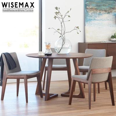 China Nordic WISEMAX FURNITURE High Quality Canteen Tea Table Round Walnut Color Modern Wood Dining Table for sale