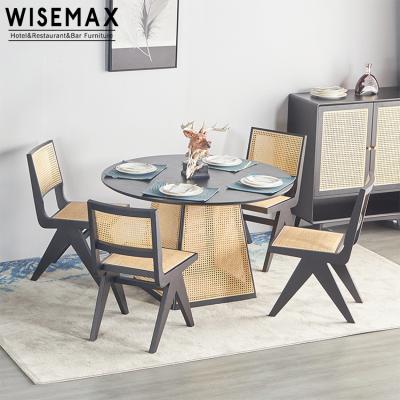 China WISEMAX MEUBLES du Rattan Style Nordic Modern French Vintage Rattan Design Coffee Table Solid Wood Black Tea Table for sale