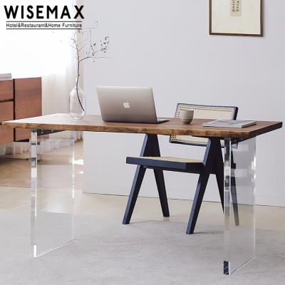 China WISEMAX FURNITURE Nordic Solid Wood Table Top Acrylic Base Dining Study Table Set Nordic Rectangular Desk for sale