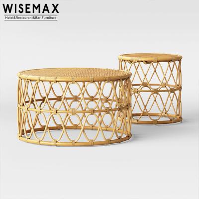 China WISEMAX WISEMAX Rattan Furniture Round Shape Modern Rattan Coffee Table Stylish Wicker Living Room Balcony Tea Table for sale