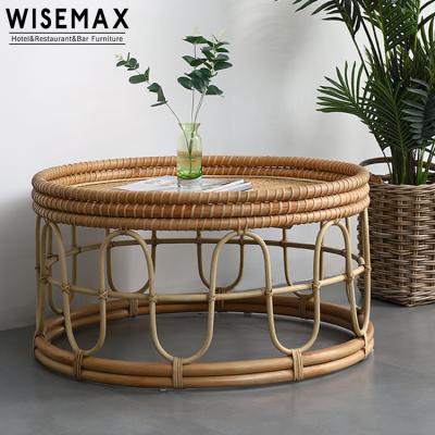 China WISEMAX MEUBLES DU RATTAN MEUBLES RATTAN Modern Round Wicker Coffee Table Garden Patio Furniture Rattan Side Tea Table for sale