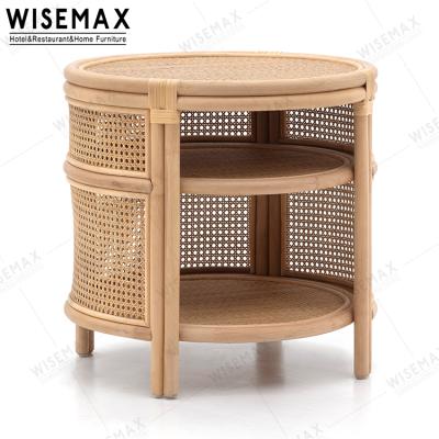 China WISEMAX MEUBLES Nordic Round Side Table With Shelf Living Room Furniture Rattan Wicker Coffee Table for sale