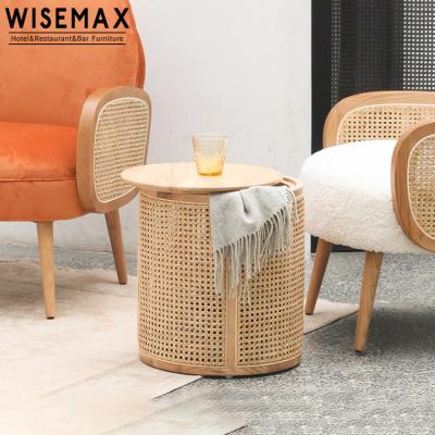 China WISEMAX MEUBLES MEUBLES Nordic side modern round shape table wood frame coffee table with removable table top for sale