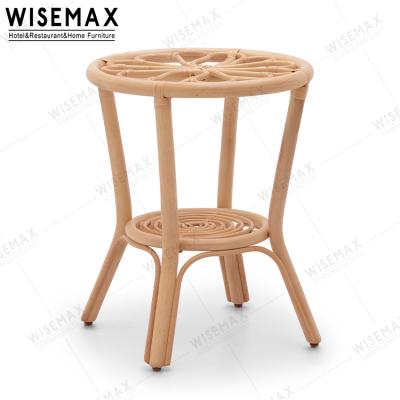 China WISEMAX FURNITURE Nordic Modern Flower Design Round Shape Table Wicker Rattan Desk Side Coffee Table for sale