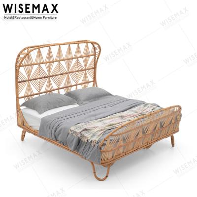 China WISEMAX FURNITURE TOTEM DESIGN Classic and Modern Bedroom Furniture High-back rattan headboard bed for sale for sale