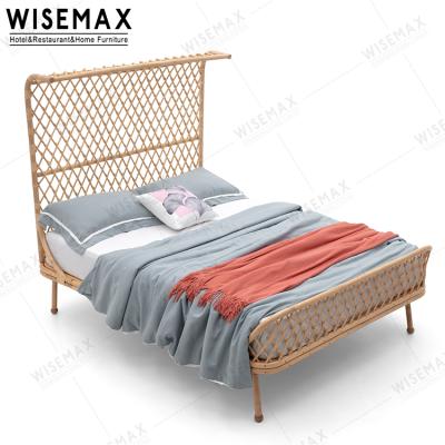 China WISEMAX FURNITURE Nordic Hot Sale Bedroom Furniture Wicker Bed Stable Rattan Bed With Modern Design for sale