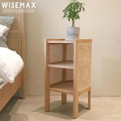 China WISEMAX FURNITURE Nordic Elegant Design Rattan Edging Solid Wood Weaving Bedside Table for sale