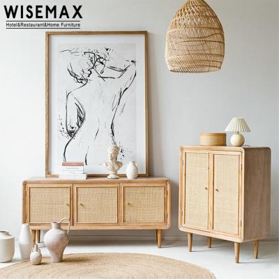 China WISEMAX FURNITURE Nordic New Arrival Multifunctional Combination Cabinet Wooden Rattan Cabinet For Indoor for sale