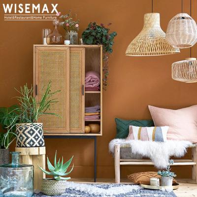 China WISEMAX FURNITURE Newcomer High Leg Ash Frame Cabinet Rattan Modern Nordic Style Wood Wicker Cabinet for sale