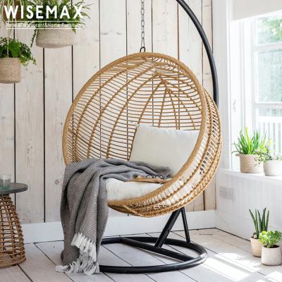 China WISEMAX FURNITURE classic and modern hot selling indoor and outdoor PE rattan swing chair patio balcony metal base swing for sale