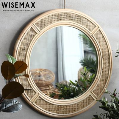 China WISEMAX FURNITURE New classic and modern design mirror living room rattan mirror with weaving decoration for sale