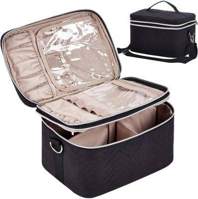 China Durable Double Layer Makeup Bag for Travel, Portable Cosmetic Organizer for Brushes, Large Toiletry Rack with Straps for sale