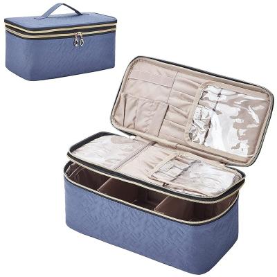 China Double Layer Makeup Bag Durable Travel Large Cosmetic Case, Makeup Organizer for Lots of Brushes, Portable Toiletry Bag for Women Girl for sale