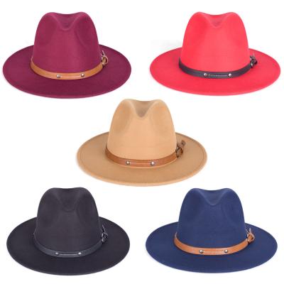 China 2020 Two Tone Ladies Girl Flat Top Shade Wide Brim Felted Hat Plush Felt Panama Hats With Belt For Women for sale