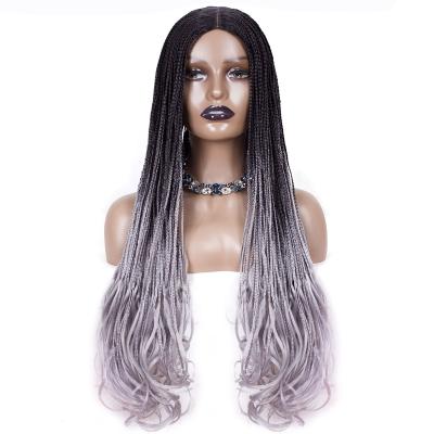 China Straight+curly ends high quality ombre straight braided synthetic hair lace front u part heat resistant wig for sale for sale