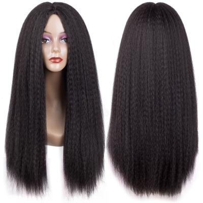 China Realistic Yaki STRAIGHT Black Long Straight Synthetic Yaki Maker Lace Fiber Hair Heat Resistant Wigs for sale