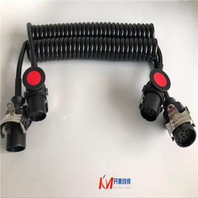 China It can resist bending 30 thousand lines 12*1.5+3*2.5 times 15core automotive spiral cable trailer plug spiral car connection cable for sale