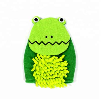 China Cute Body Frog Green Bath Body Exfoliating Scrubber Kids Bath Glove for sale