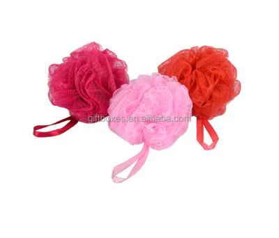 China High Quality Custom Printed Loofah Mesh Sponge Ribbon Shower Bath Blister Ball for sale