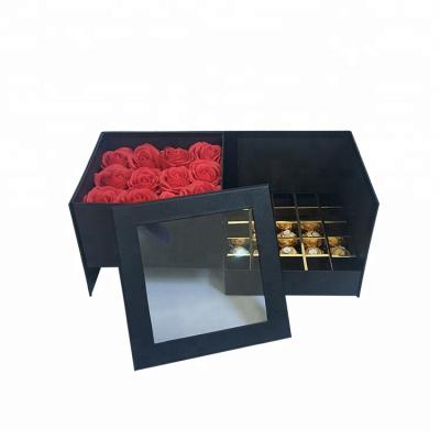 China Recyclable Luxury Gold Logo Chocolate Hat Box Black Square Cardboard Rose Flower Box for sale