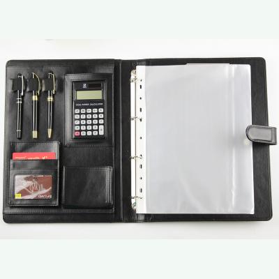 China Latest\Fasion Leather Folder\Popular PU Ring Binder Folder 4 Document Folder With Ears Notepad for sale