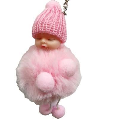 China Promotional fluffy pom ball fur ball baby kids cartoon key chain key chain charm for sale