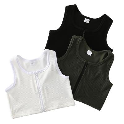 China China factory supply breathable women sports vest white waffle fabric tank top zipper chest binder for sale