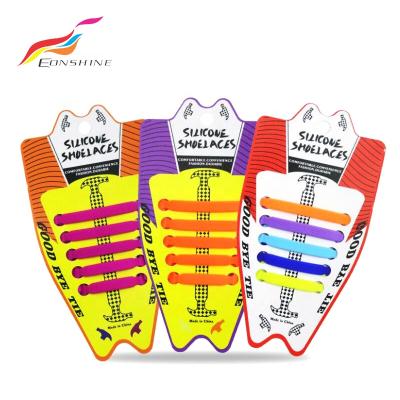 China Flat Multicolor 10 Pcs Waterproof Silicone Flat Elastic Athletic Shoe Laces For Kids for sale