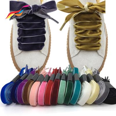 China Wholesale Cheap Flat Colorful Velvet Shoe Laces Dress Shoe Laces For Garment Shoestring Sneaker for sale