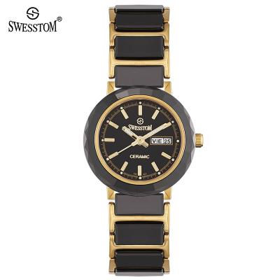 China Day/Date Strap Bracelet Ceramic Clock SUNKTA Crystal Watch Women Gift Waterproof Rose Gold Ladies Wrist Watches for sale