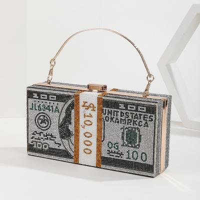 China High Quality 10000 Dollars Stack Cash Evening Purses Shoulder Wedding Dinner Bag Money Clutch Rhinestone Purse for sale