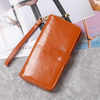 China New Border Anti-theft Retro Long Women's Wallet Oil Wax Leather Wallet for sale