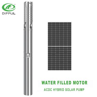 China Family homes ac/dc motor solar power water filled hybrid submersible water pump for agriculture for sale