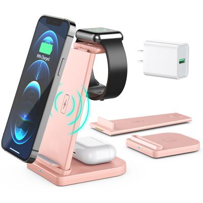 China 1-8mm 15W Factory Outlet Detachable Fold Wireless Phone Charger Stand 3 in 1 Multifunctional Fast Wireless Charger for sale