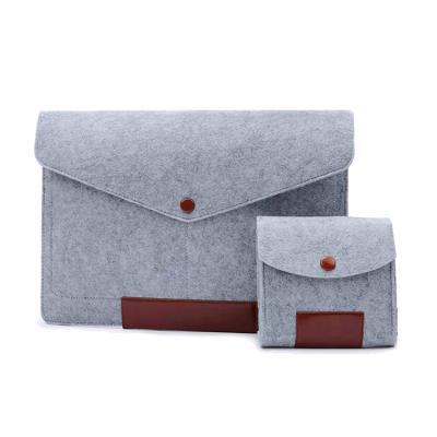 China High Quality Most Popular Felt Laptop Bag Felt Briefcase Bag Leather Bottom With Button for sale