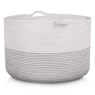 China Large Sustainable Cotton Storage Rope Woven Covering Basket Woven Laundry Hamper for sale