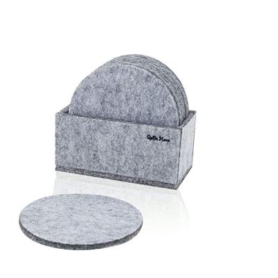 China High Quality Sustainable Gray Laser Cut Felt Cup Coaster Round Felt Coasters For Drinks With Stand for sale