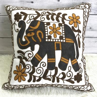 China Sustainable Wholesale Thailand Coffee Elephant Embroidery Design Sofa Organic Cotton Throw Pillow Case for sale