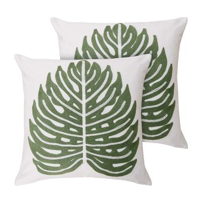 China Tropical Green Cotton Embroidery Palm Tree Sofa Cushion Cover for sale