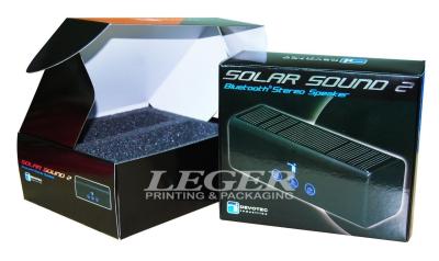 China Solar Bluetooth Speaker Packaging Box With Silver Foil Stamped Logo for sale