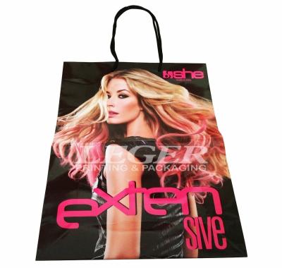 China Printed Shopping Bags  With Long Handles For Hair Extension Packaging for sale