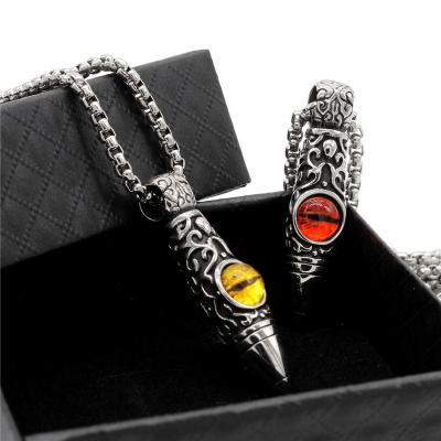 China Latest Environmental Friendly Gemstone Bullet Eye Stainless Steel Eye Bullet Shape Pendant Inlaid Pendant FOR Women Men for sale